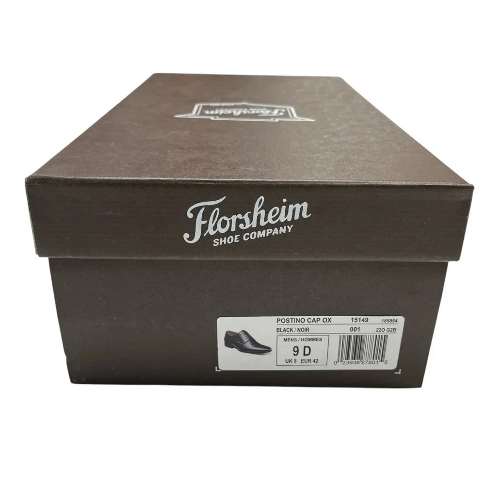Florsheim Postino Cap Ox‎ Mens 9D Black Leather Oxford Dress Shoe Lace Up Office